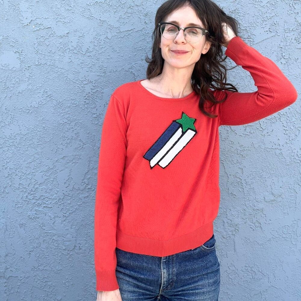 Quirky Top Shooting Star Sweater Orange Small